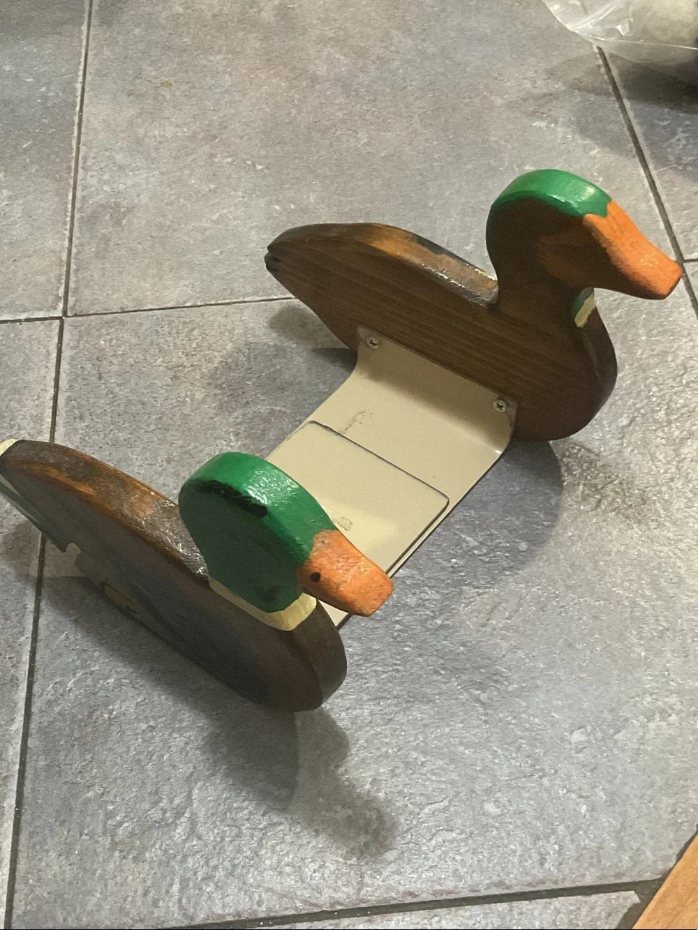 Handcrafted Wooden Duck Bookends in Green and Brown